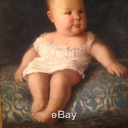Tableau ancien XIXe LAZARE MEYER (1847-1934)  Portrait Enfant Huile sur toile