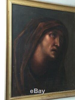 Tableau ancien XIXe Portrait Sainte Martyre Larmes Dans le Gout Andrea VACCARO