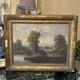 Tableau ancien XIXe huile sur toile paysage sign&eacute; cadre dor&eacute; vintage d&eacute;coration