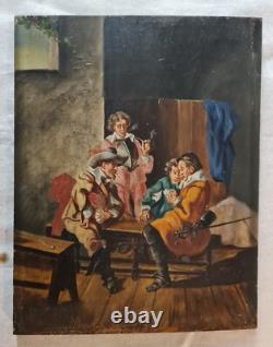 Tableau ancien XIXème. Ec. Française Huile/panneau 27cm x 21cm. Mousquetaires