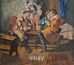 Tableau ancien XIXème. Ec. Française Huile/panneau 27cm x 21cm. Mousquetaires