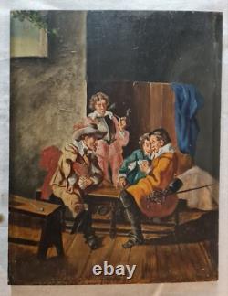Tableau ancien XIXème. Ec. Française Huile/panneau 27cm x 21cm. Mousquetaires