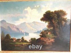Tableau ancien XIXeme Paysage Alpestre XIXeme par Adolf Ed. Horck