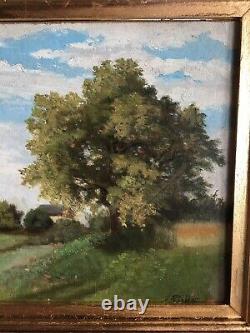 Tableau ancien XIXeme Paysage de la Haute Marne par J Petillon 3524 cm hc