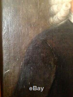 Tableau ancien XVIIIe Portrait homme à la perruque Huile sur toile fin 18eme
