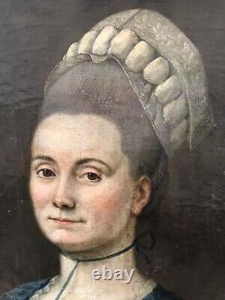 Tableau ancien XVIIIe vers 1770 Portrait de dame de l'aristocratie HST bon état