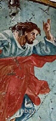 Tableau ancien XVII XVIII Huile Zinc résurrection du Christ christologie J. F