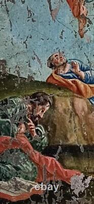 Tableau ancien XVII XVIII Huile Zinc résurrection du Christ christologie J. F
