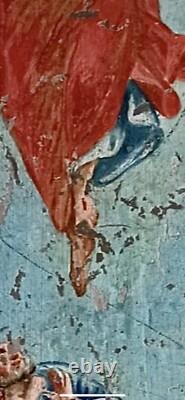 Tableau ancien XVII XVIII Huile Zinc résurrection du Christ monogramme J. F