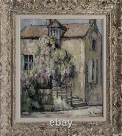 Tableau ancien à l'huile Les Glycines signature non déchiffrée