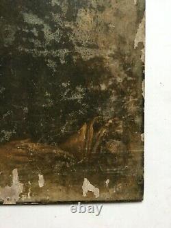 Tableau ancien à restaurer, Huile sur panneau, Portrait D'hommes, XIXe ou avant