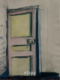 Tableau ancien aquarelle nature morte porte intérieur perspectives à attribuer