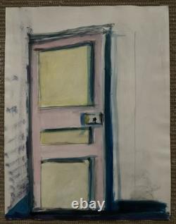 Tableau ancien aquarelle nature morte porte intérieur perspectives à attribuer