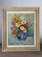 Tableau ancien art D&eacute;co bouquet de fleurs Pavots sign&eacute; Lacombe Cadre gradin