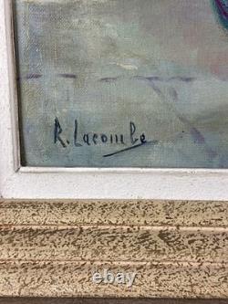 Tableau ancien art Déco bouquet de fleurs Pavots signé Lacombe Cadre gradin