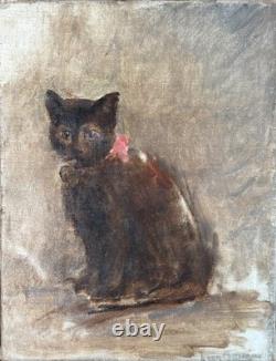 Tableau ancien art animalier Léon François COMERRE (1850-1916) Le chat