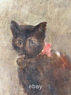 Tableau ancien art animalier Léon François COMERRE (1850-1916) Le chat