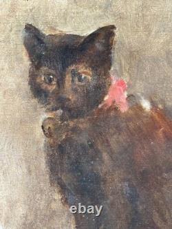 Tableau ancien art animalier Léon François COMERRE (1850-1916) Le chat