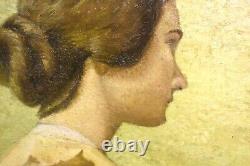 Tableau ancien beau portrait de femme post-impressionnisme signé fin XIXème