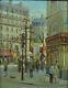 Tableau ancien boulevard Parisien carrefour colonne Moriss Paris 1950