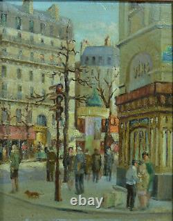 Tableau ancien boulevard Parisien carrefour colonne Moriss Paris 1950