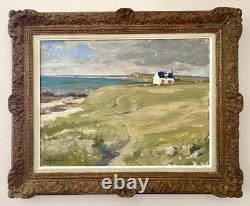 Tableau ancien breton marine mer Bretagne paysage signé peinture XIX huile toile