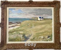 Tableau ancien breton marine mer Bretagne paysage signé peinture XIX huile toile