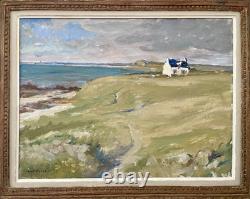 Tableau ancien breton marine mer Bretagne paysage signé peinture XIX huile toile