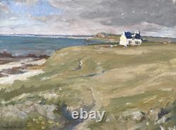 Tableau ancien breton marine mer Bretagne paysage signé peinture XIX huile toile