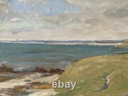 Tableau ancien breton marine mer Bretagne paysage signé peinture XIX huile toile