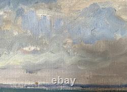 Tableau ancien breton marine mer Bretagne paysage signé peinture XIX huile toile