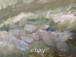 Tableau ancien breton marine mer Bretagne paysage signé peinture XIX huile toile