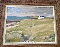 Tableau ancien breton marine mer Bretagne paysage signé peinture XIX huile toile