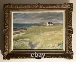 Tableau ancien breton marine mer Bretagne paysage signé peinture XIX huile toile