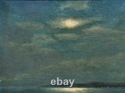 Tableau ancien clair de lune sur le golfe marine nocturne provençale Ambrosini