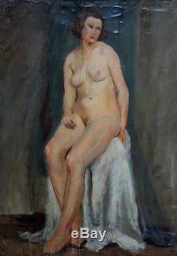 Tableau ancien école moderne superbe portrait de femme nue PRIX SACRIFIÉ