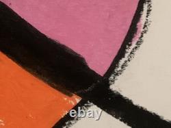 Tableau ancien composition mixte abstraite pastel à attribuer