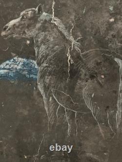 Tableau ancien composition mixte sculpture peinture portrait cavalière cheval