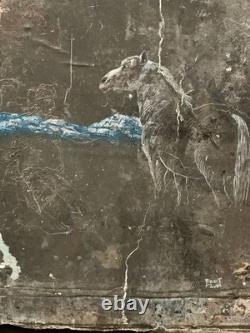 Tableau ancien composition mixte sculpture peinture portrait cavalière cheval