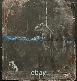 Tableau ancien composition mixte sculpture peinture portrait cavalière cheval