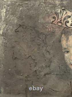 Tableau ancien composition mixte sculpture peinture portrait motif moulures