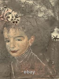 Tableau ancien composition mixte sculpture peinture portrait motif moulures