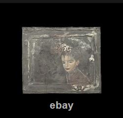 Tableau ancien composition mixte sculpture peinture portrait motif moulures