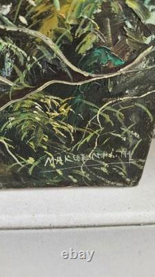 Tableau ancien de Makuendi circa 1950 Scène fluviale du Congo Huile sur toile