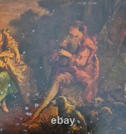 Tableau ancien début XIXéme. Ec. Romantique Huile 36cm x 50cm. Scène Galante