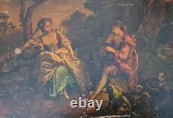 Tableau ancien début XIXéme. Ec. Romantique Huile 36cm x 50cm. Scène Galante