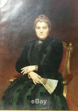 Tableau ancien du 19è-Portrait d'une dame de qualit signée Auguste Raynaud 1892