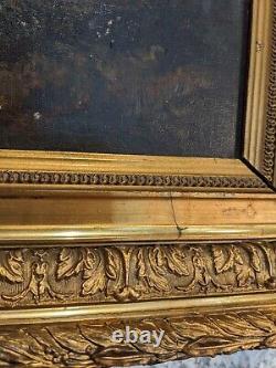 Tableau ancien école française huile sur toile cadre doré peinture ancienne déco