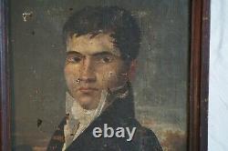Tableau ancien époque empire portrait capitaine armée Napoléon XIXe à restaurer