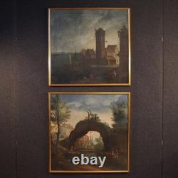 Tableau ancien français peinture huile sur toile paysage 18ème siècle art